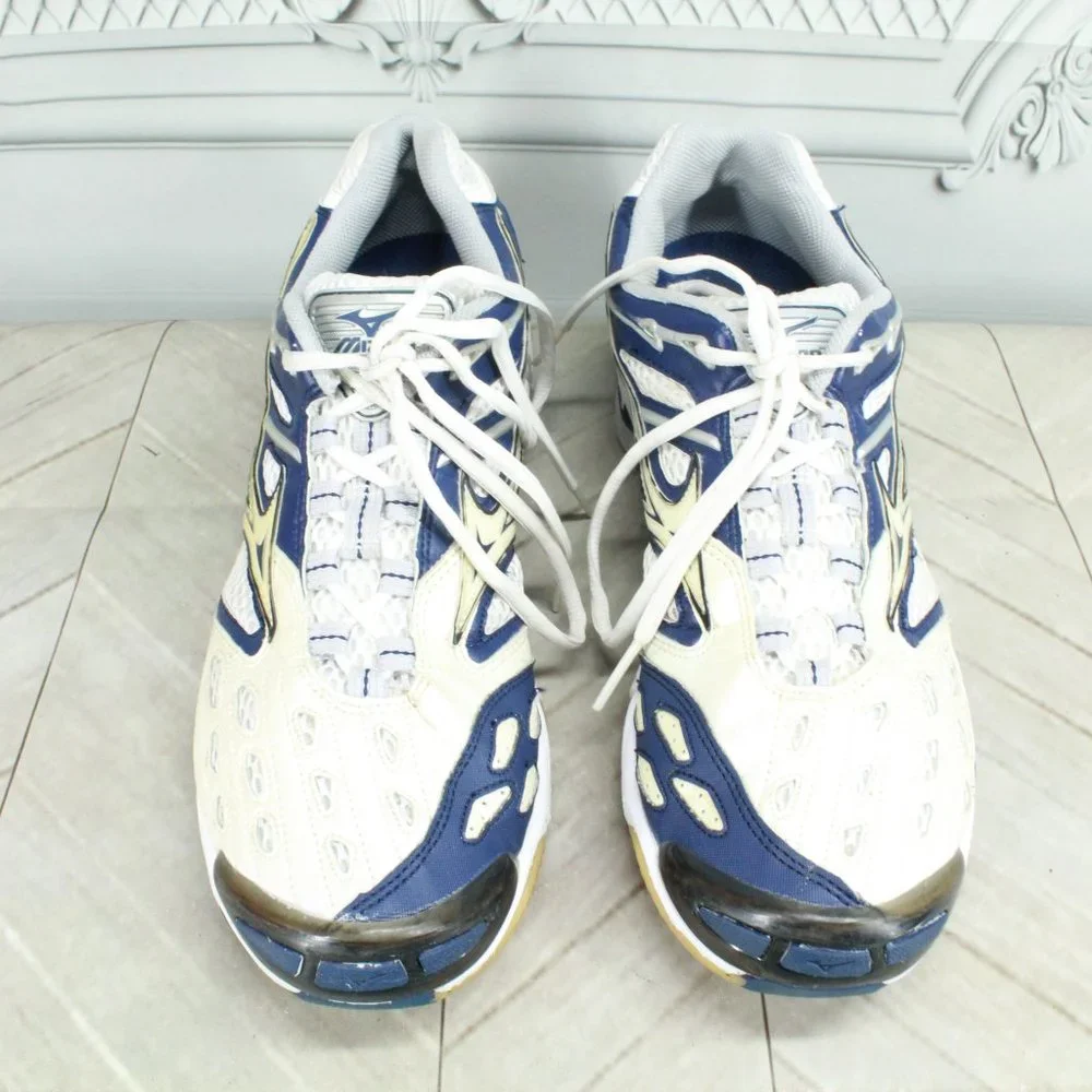 Mizuno Wave Lightning 3 Blue White Leather Mesh Volleyball Shoes US 11.5 - Picture 5 of 9